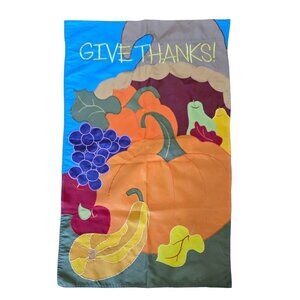 Evergreen Thanksgiving "Give Thanks" Embroidered Garden Flag